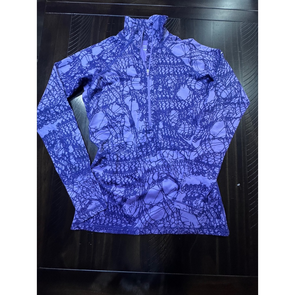 Nike Pro Hyperwarm Womens Purple Abstract Web Print Quarter Zip Pullover Medium